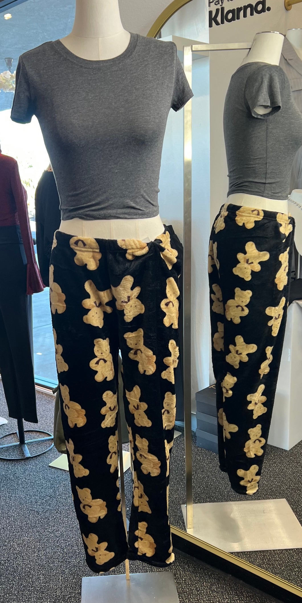 Sophie Teddy Bear Print Black Pajama Pants