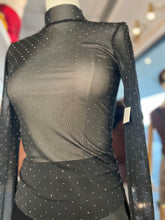 Load image into Gallery viewer, Elisse Black Long Sleeve Shimmery Mesh Top