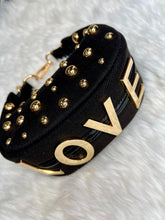 Load image into Gallery viewer, "D" Inspired "LOVE" crescent shaped Gold Studded Vegan Leather  Bag