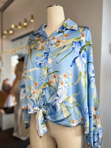 Mirna Sky Blue Floral Print Long Sleeve Blouse
