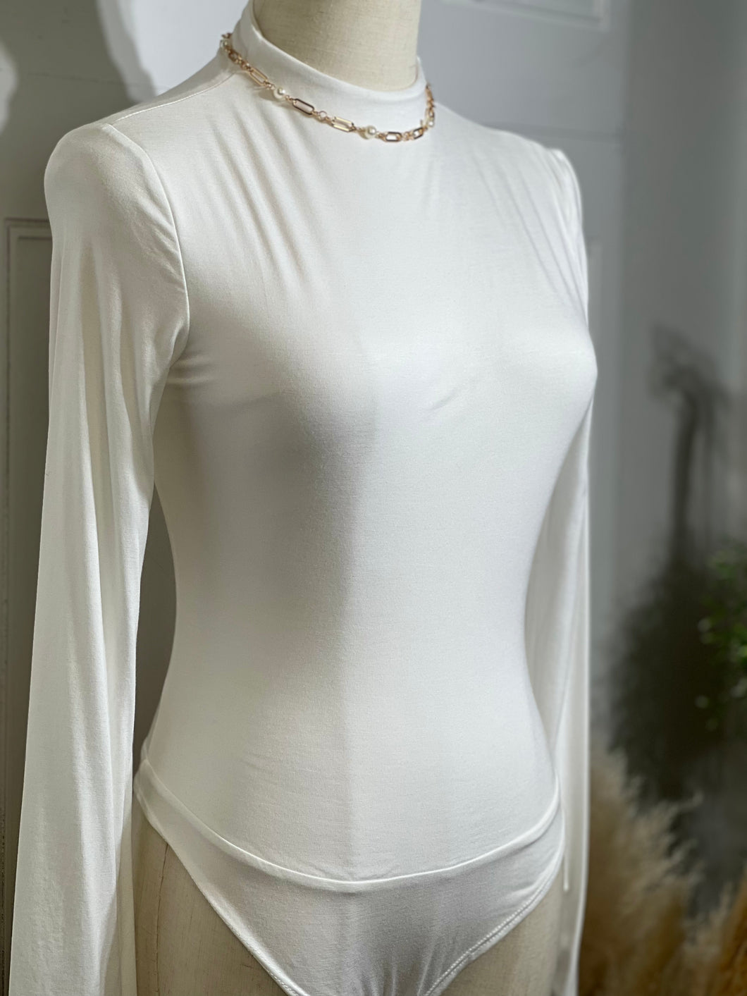 Angelica White Long Sleeve High Neck Bodysuit