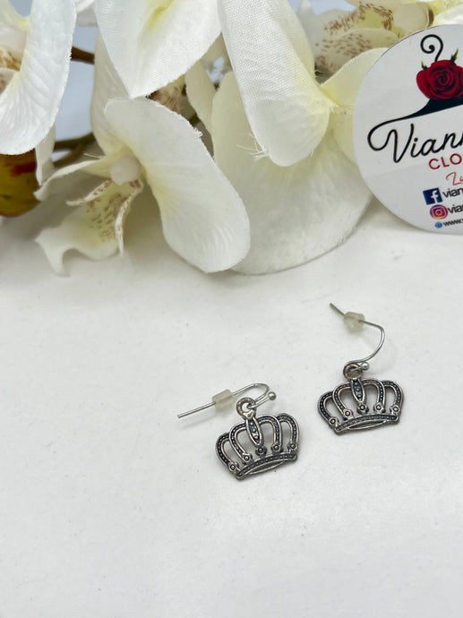 Reyna Silver Dangle Crown Fishhook Earrings