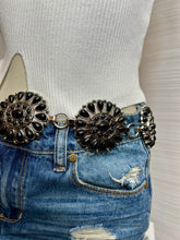 Load image into Gallery viewer, Sara Black, Coral or White Flower Adjustable Silver Belt