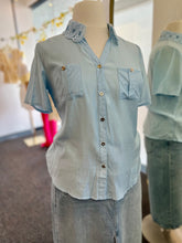 Load image into Gallery viewer, Paulette Sky Blue Top Crochet Detail