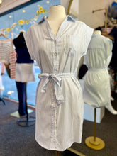 Load image into Gallery viewer, Jackie Light Blue and White Short Sleeve Midi Shirtdress