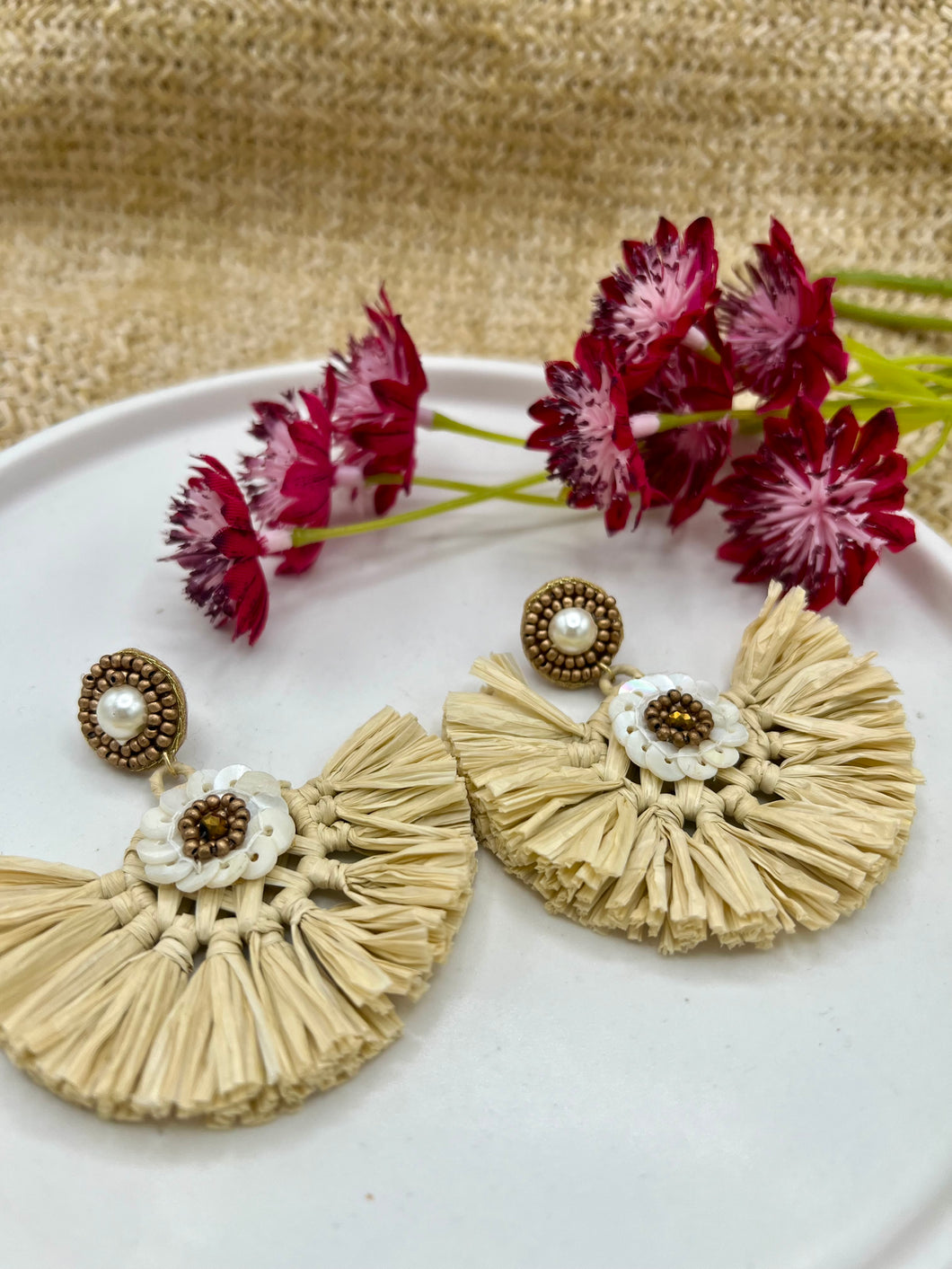 Jacky Beige Straw Drop Earrings