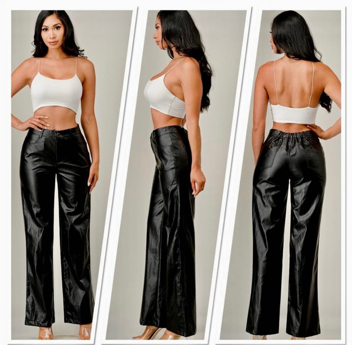 Rosalie Black or Brown Wide Leg PU Leather Pants