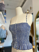 Load image into Gallery viewer, Stacy Navy and Ivory Gingham Spaghetti Strap Top