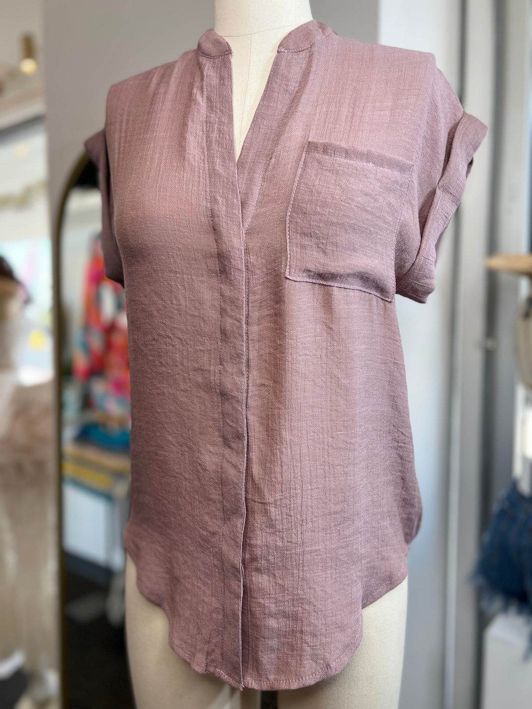 *CLEARANCE* Mauve, Ivory, Slate Blue, Rust Cap Sleeves Top
