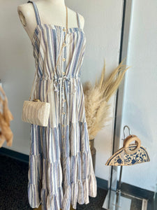 Stacey Navy Combo Linen Long Dress