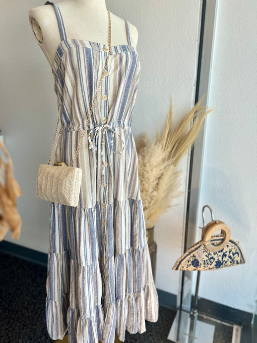 Stacey Navy Combo Linen Long Dress