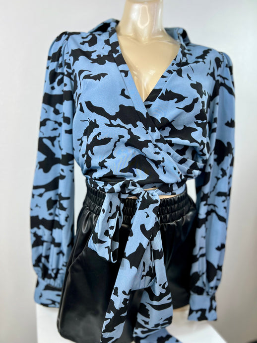 Slate Blue or Ash Brown Self Tie Crop Top