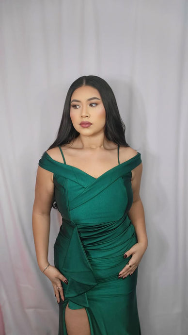 Tianna Teal Off Shoulder Evening Dress