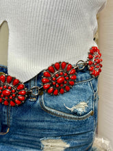 Load image into Gallery viewer, Sara Black, Coral or White Flower Adjustable Silver Belt