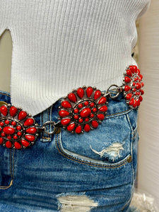 Sara Black, Coral or White Flower Adjustable Silver Belt