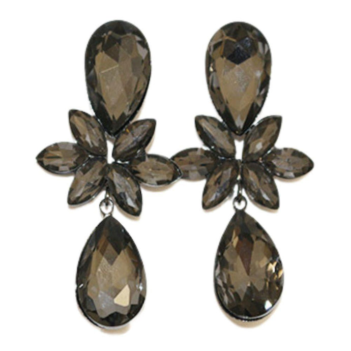 Smokey Black Double Teardrop Post-Back Fashion Jewelry Earrings