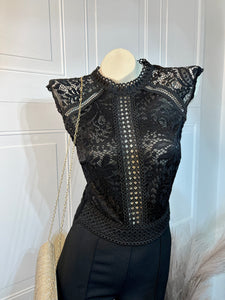 Lesley Black Lace/Crotchet Top Pant Suit