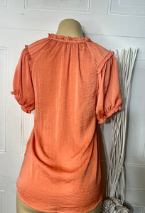 *CLEARANCE* Peach Short Sleeve Silky Top