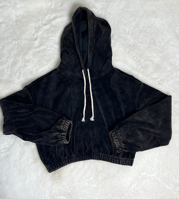 Ivonne Black Washed Cropped Elasticized Waist Hoodie