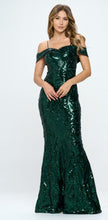 Load image into Gallery viewer, Roxanne Hunter Off the Shoulder Sequins Plus Dress with Adjustable Straps