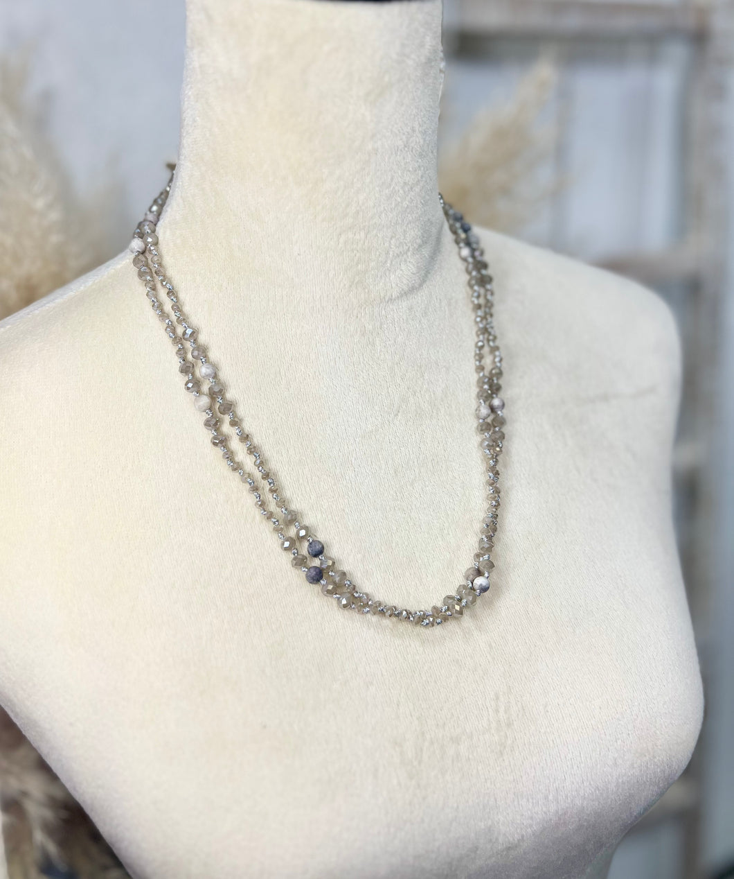 Karmika Gray Precious Stone Beaded Necklace