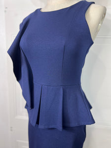 Sasha Black or Navy Blue One Shoulder Ruffle Sleeveless Midi Dress