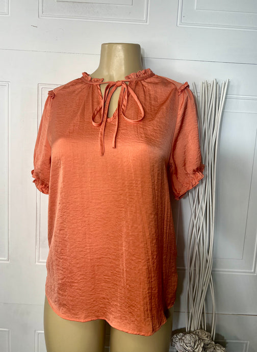 *CLEARANCE* Peach Short Sleeve Silky Top