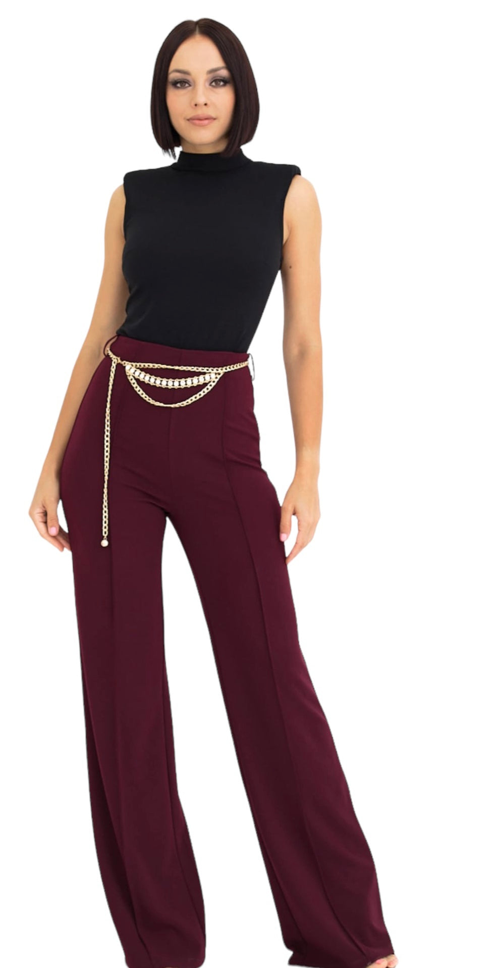 Charlene Burgundy High Waist Pants