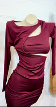 Load image into Gallery viewer, Alexia Maroon or Burgundy Asymmetrical Long Sleeve Cut Out Dress