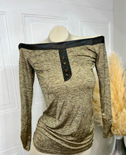 Load image into Gallery viewer, *CLEARANCE* Claire Clearance Gold Pu Leather Rushed Sides Long Sleeve Top