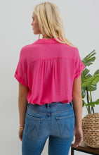 Load image into Gallery viewer, Samantha Fuchsia or Olive Fold Sleeve Button Down Top