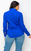 Load image into Gallery viewer, Aileen Azure Button Up Long Sleeve Blouse