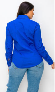 Aileen Azure Button Up Long Sleeve Blouse