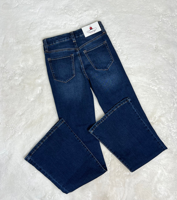 Paulina Medium Wash BCBG 5 Pocket High Rise Curvy Flare