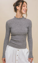 Load image into Gallery viewer, Samara Heather Grey Fitted Ribbed Knit Sweater