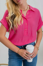 Load image into Gallery viewer, Samantha Fuchsia or Olive Fold Sleeve Button Down Top