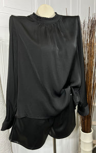 Vanessa Camel or Black Satin Long Sleeve Top