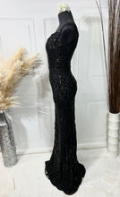 Load image into Gallery viewer, Melany Black Detailed Sequence Off the Shoulder Evening Dress