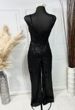 Load image into Gallery viewer, Brittney Black Adjustable Straps Sequence Jumpsuit