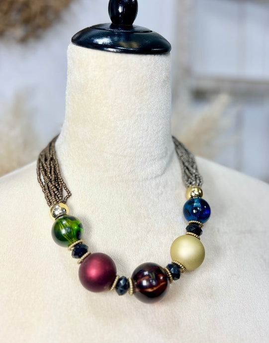 Odessa Multicolor Gold and Broze Chunky Beaded Necklace with Earrings