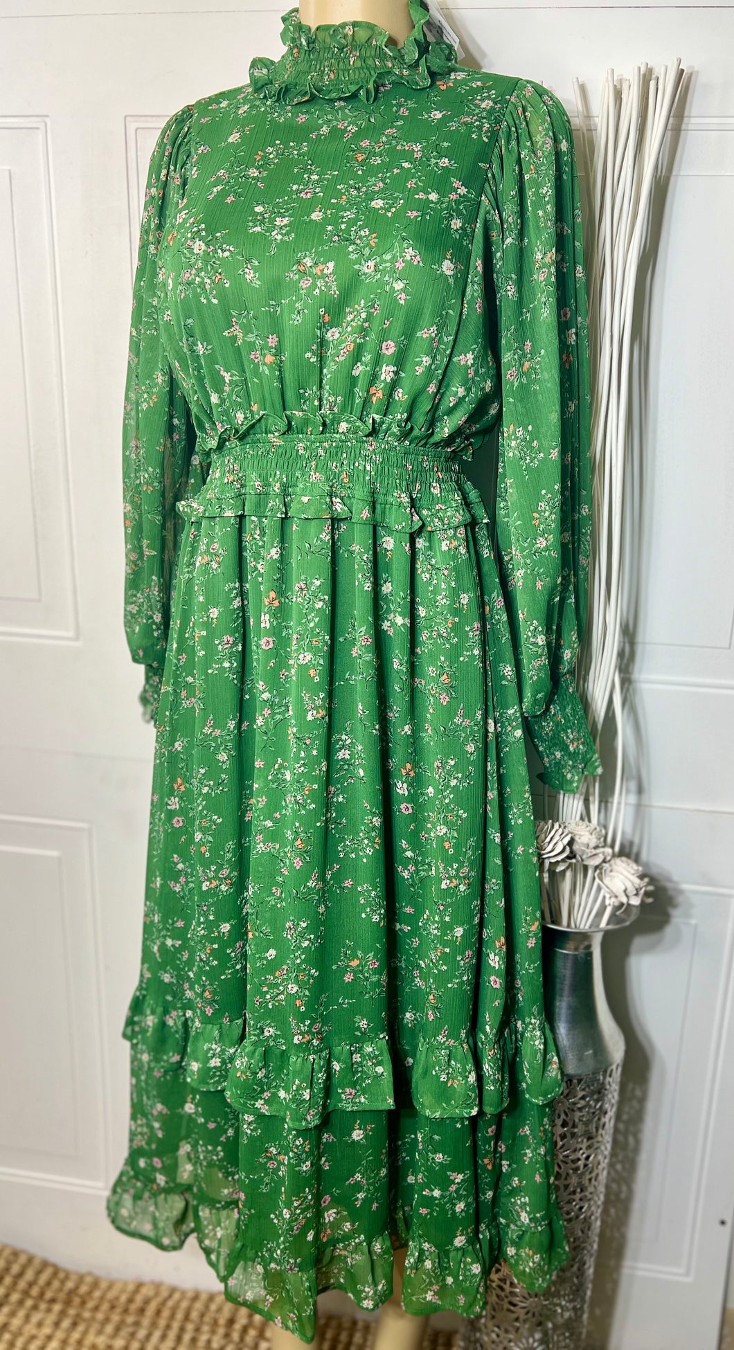 Kelly Green Floral Mock Dress