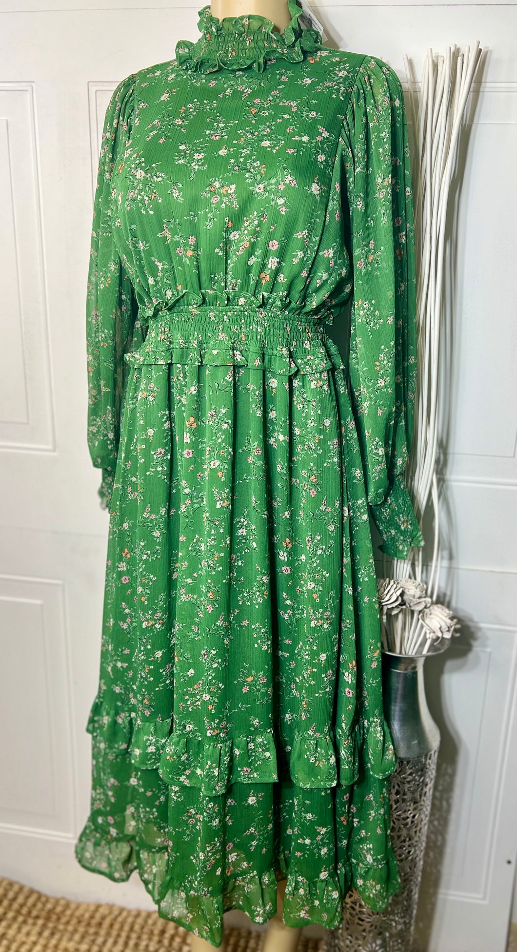 Kelly Green Floral Mock Dress Kelly Green Floral Mock Dress