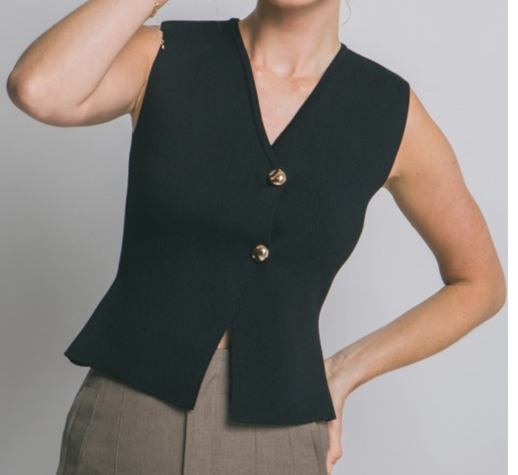 Danika Black Knit Button-Down Vest