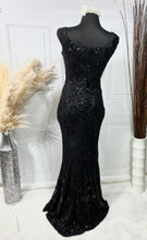 Load image into Gallery viewer, Melany Black Detailed Sequence Off the Shoulder Evening Dress