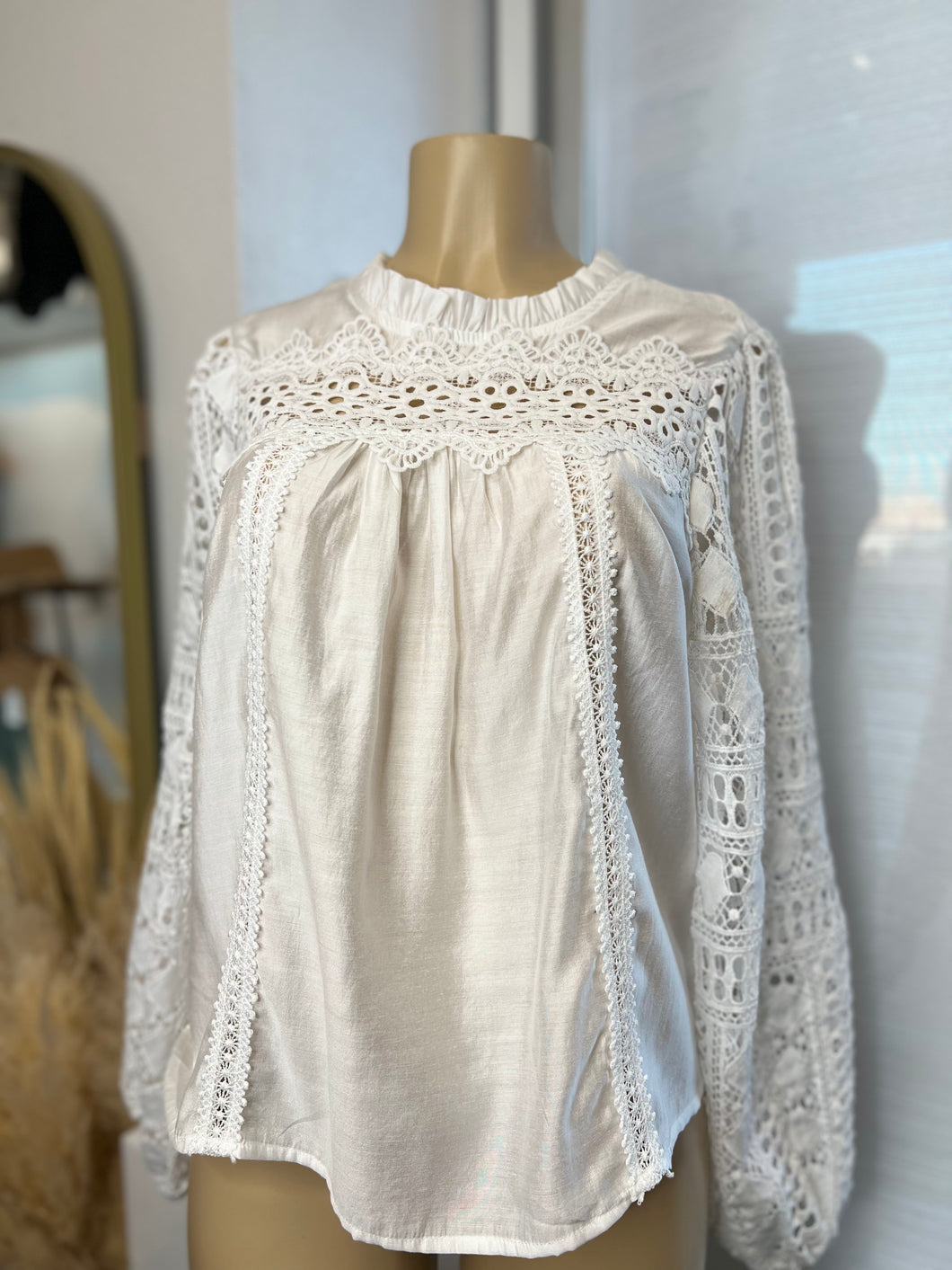 Brooke Beige Lace Long Sleeve Top