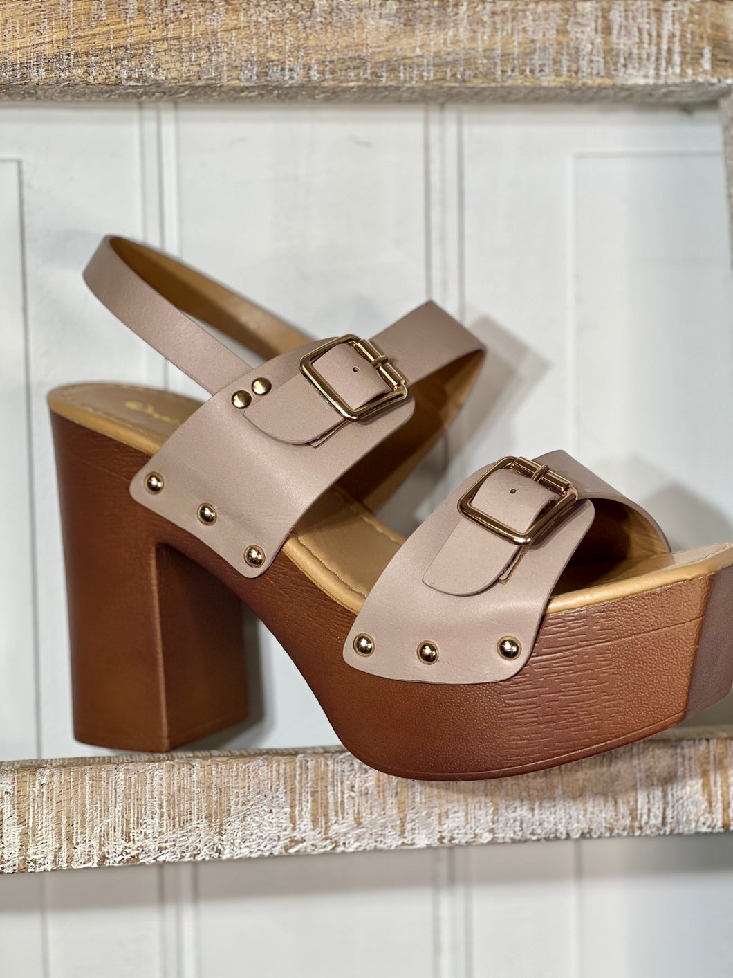 Ashley Taupe Buckle Strappy Chunky Platforms