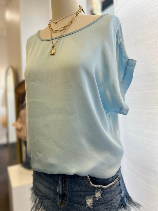 Allesha Celeste Satin Round Neck Top