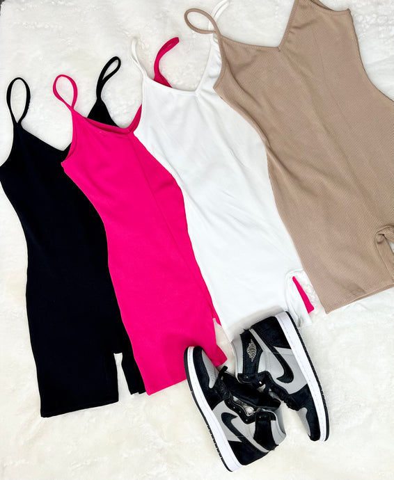 Dayelin Black, Fushia, Khaki, or White Spandex Ribbed Romper