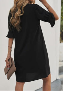 Carolina Black Flowy V Neck Dress