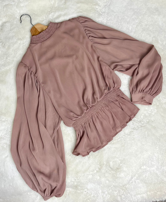 Kristina Mauve Long Sleeve Ribbed High Neck Blouse